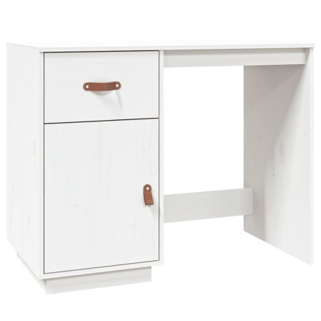 vidaXL Bureau 95x50x75 cm massief grenenhout wit afbeelding2 - 1