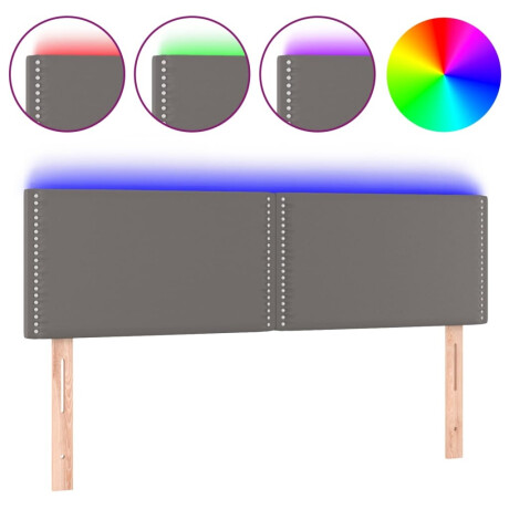 vidaXL Hoofdbord LED 144x5x78/88 cm kunstleer grijs afbeelding2 - 1