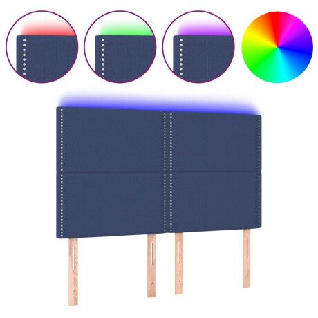 vidaXL Hoofdbord LED 144x5x118/128 cm stof blauw afbeelding2 - 1