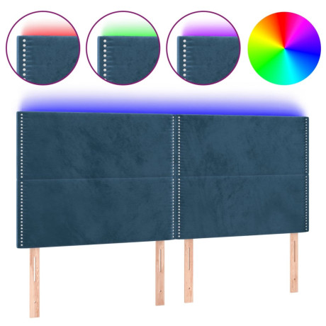 vidaXL Hoofdbord LED 160x5x118/128 cm fluweel donkerblauw afbeelding2 - 1