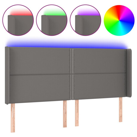 vidaXL Hoofdbord LED 203x16x118/128 cm kunstleer grijs afbeelding2 - 1