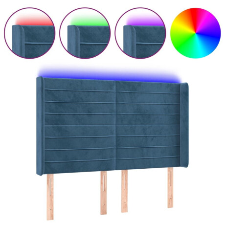 vidaXL Hoofdbord LED 147x16x118/128 cm fluweel donkerblauw afbeelding2 - 1