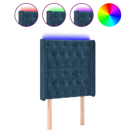 vidaXL Hoofdbord LED 83x16x118/128 cm fluweel donkerblauw afbeelding2 - 1