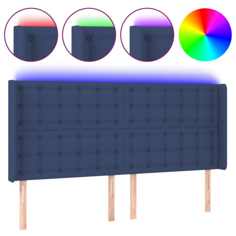 vidaXL Hoofdbord LED 163x16x118/128 cm stof blauw afbeelding2 - 1