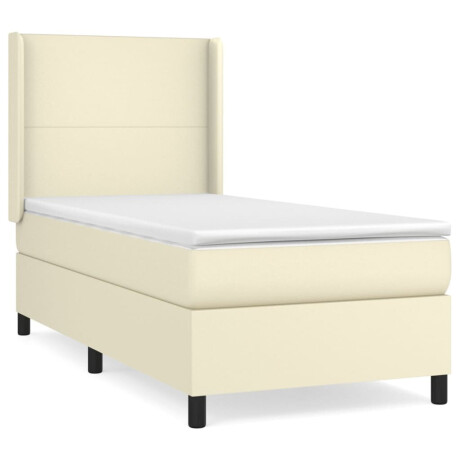 vidaXL Boxspring met matras kunstleer crèmekleurig 100x200 cm afbeelding2 - 1