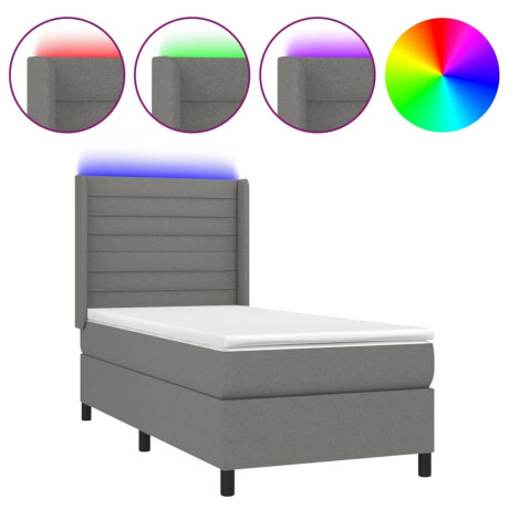 vidaXL Boxspring met matras en LED stof donkergrijs 100x200 cm afbeelding2 - 1