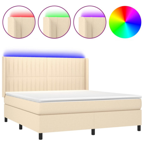 vidaXL Boxspring met matras en LED stof crèmekleurig 160x200 cm afbeelding2 - 1