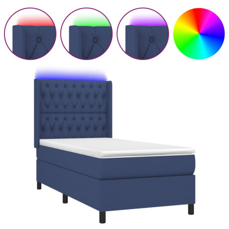 vidaXL Boxspring met matras en LED stof blauw 80x200 cm afbeelding2 - 1