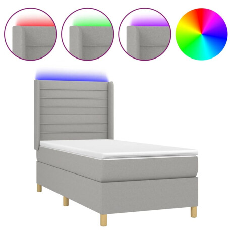 vidaXL Boxspring met matras en LED stof lichtgrijs 90x200 cm afbeelding2 - 1