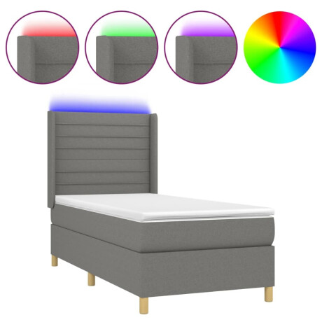 vidaXL Boxspring met matras en LED stof donkergrijs 90x200 cm afbeelding2 - 1
