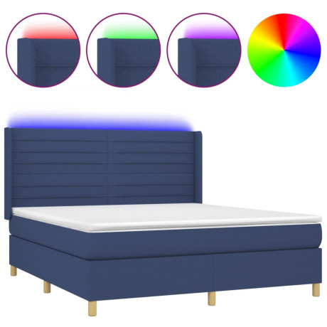 vidaXL Boxspring met matras en LED stof blauw 160x200 cm afbeelding2 - 1
