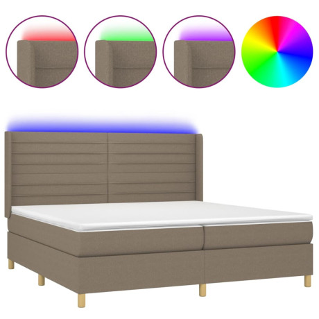 vidaXL Boxspring met matras en LED stof taupe 200x200 cm afbeelding2 - 1