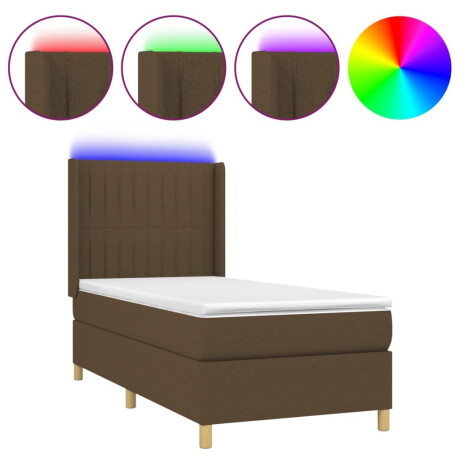 vidaXL Boxspring met matras en LED stof donkerbruin 90x190 cm afbeelding2 - 1