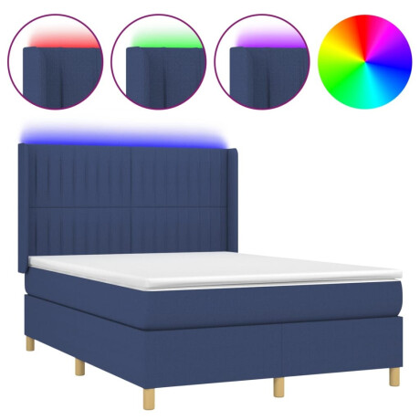 vidaXL Boxspring met matras en LED stof blauw 140x190 cm afbeelding2 - 1