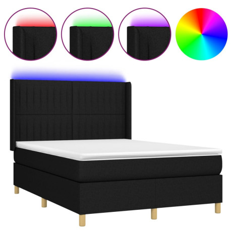 vidaXL Boxspring met matras en LED stof zwart 140x200 cm afbeelding2 - 1