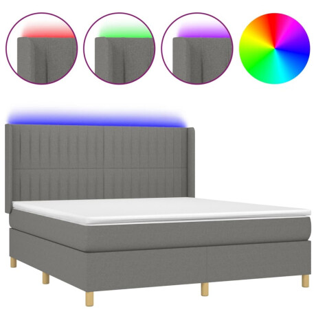 vidaXL Boxspring met matras en LED stof donkergrijs 180x200 cm afbeelding2 - 1