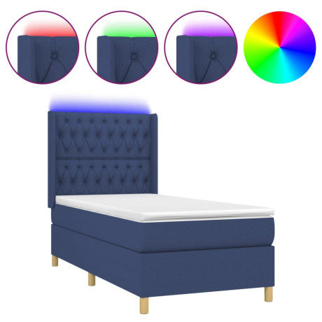 vidaXL Boxspring met matras en LED stof blauw 100x200 cm afbeelding2 - 1