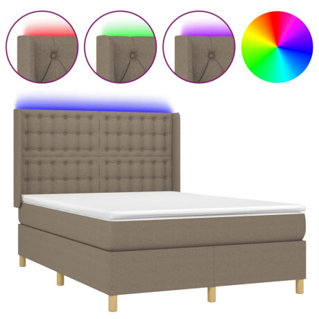 vidaXL Boxspring met matras en LED stof taupe 140x200 cm afbeelding2 - 1