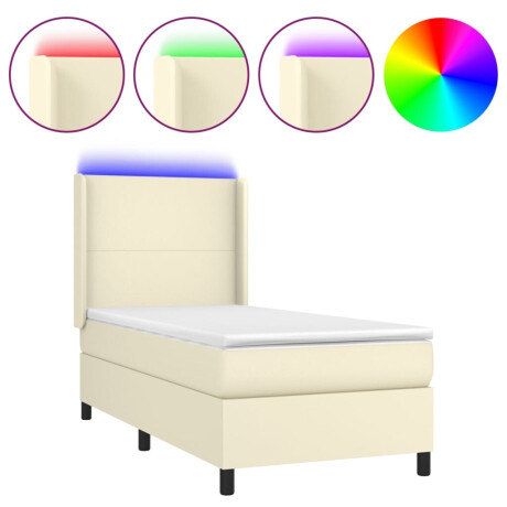 vidaXL Boxspring met matras en LED kunstleer crèmekleurig 100x200 cm afbeelding2 - 1
