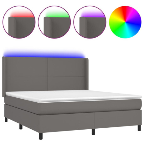 vidaXL Boxspring met matras en LED kunstleer grijs 160x200 cm afbeelding2 - 1