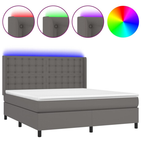 vidaXL Boxspring met matras en LED kunstleer grijs 160x200 cm afbeelding2 - 1