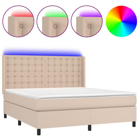 vidaXL Boxspring met matras en LED kunstleer cappuccinokleur 160x200cm afbeelding2 - 1