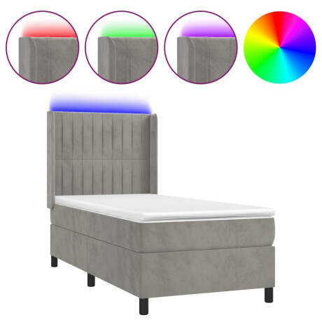 vidaXL Boxspring met matras en LED fluweel lichtgrijs 80x200 cm afbeelding2 - 1