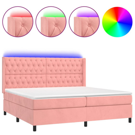 vidaXL Boxspring met matras en LED fluweel roze 200x200 cm afbeelding2 - 1