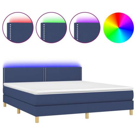 vidaXL Boxspring met matras en LED stof blauw 180x200 cm afbeelding2 - 1