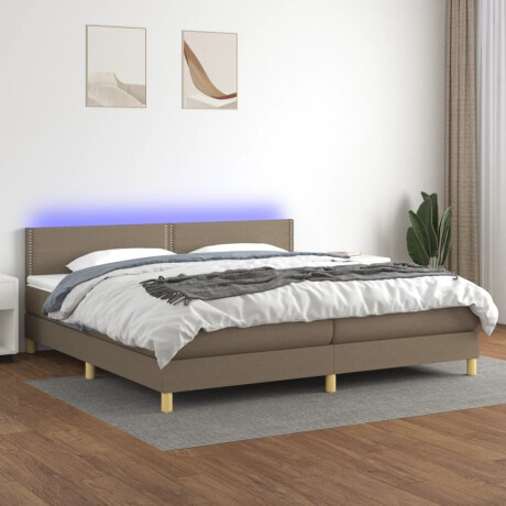 vidaXL Boxspring met matras en LED stof taupe 200x200 cm afbeelding2 - 1