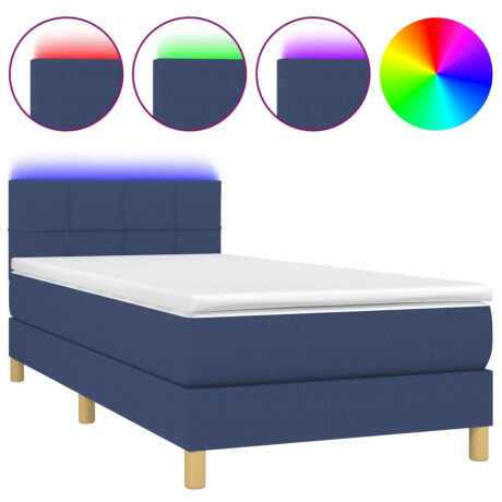 vidaXL Boxspring met matras en LED stof blauw 90x190 cm afbeelding2 - 1