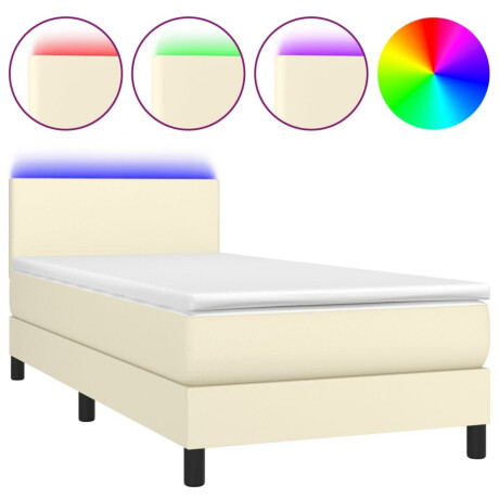 vidaXL Boxspring met matras en LED kunstleer crèmekleurig 90x200 cm afbeelding2 - 1