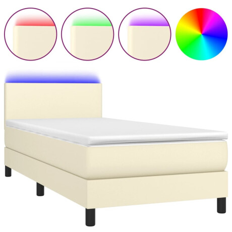 vidaXL Boxspring met matras en LED kunstleer crèmekleurig 100x200 cm afbeelding2 - 1