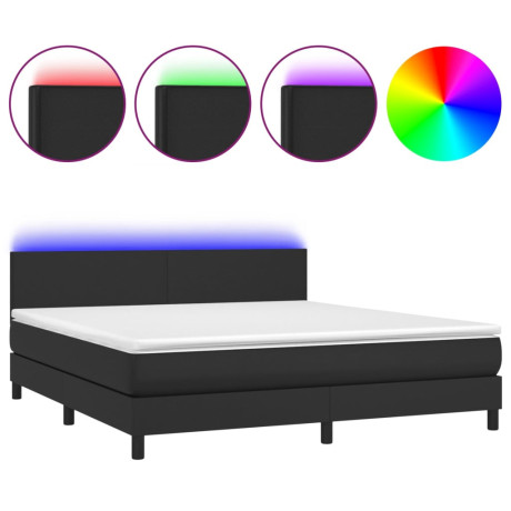 vidaXL Boxspring met matras en LED kunstleer zwart 160x200 cm afbeelding2 - 1