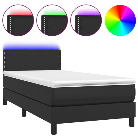 vidaXL Boxspring met matras en LED kunstleer zwart 80x200 cm afbeelding2 - 1