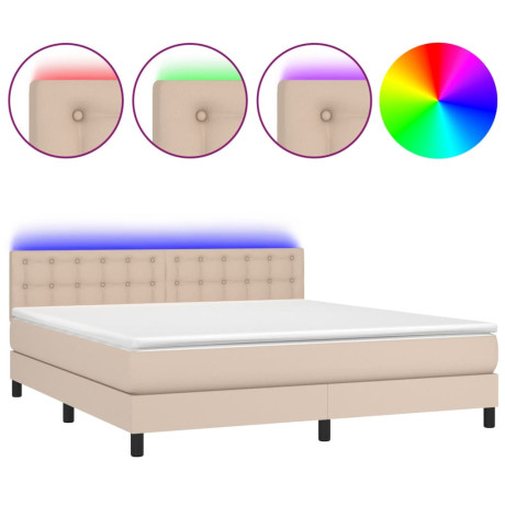 vidaXL Boxspring met matras en LED kunstleer cappuccinokleur 180x200cm afbeelding2 - 1