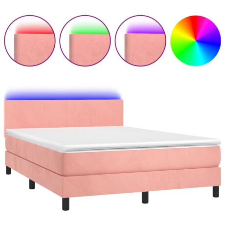 vidaXL Boxspring met matras en LED fluweel roze 140x200 cm afbeelding2 - 1