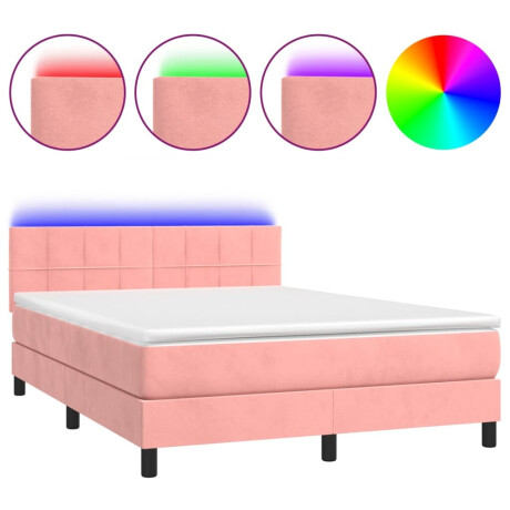 vidaXL Boxspring met matras en LED fluweel roze 140x200 cm afbeelding2 - 1