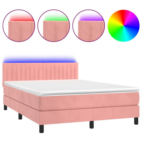 vidaXL Boxspring met matras en LED fluweel roze 140x200 cm afbeelding2 - 1
