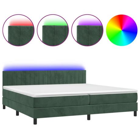 vidaXL Boxspring met matras en LED fluweel donkergroen 200x200 cm afbeelding2 - 1