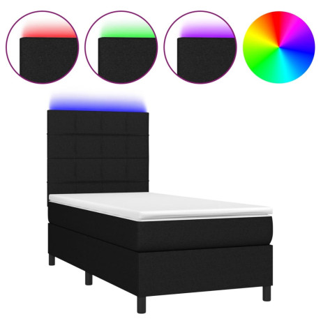 vidaXL Boxspring met matras en LED stof zwart 90x190 cm afbeelding2 - 1