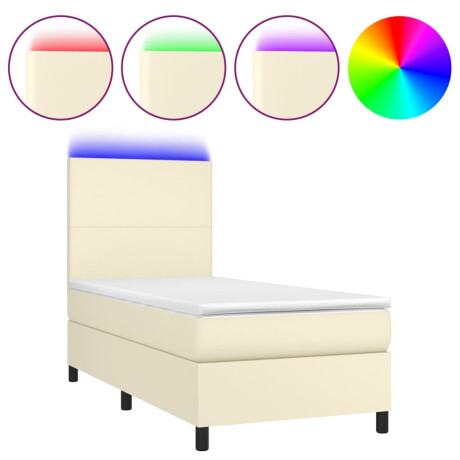 vidaXL Boxspring met matras en LED kunstleer crèmekleurig 100x200 cm afbeelding2 - 1