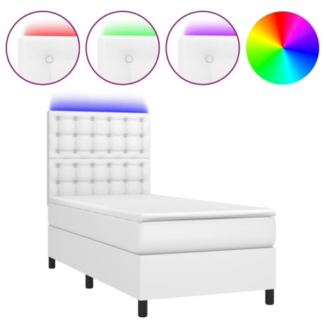 vidaXL Boxspring met matras en LED kunstleer wit 90x190 cm afbeelding2 - 1