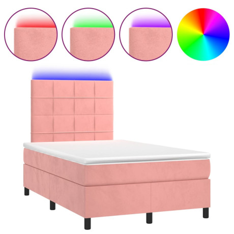 vidaXL Boxspring met matras en LED fluweel roze 120x200 cm afbeelding2 - 1