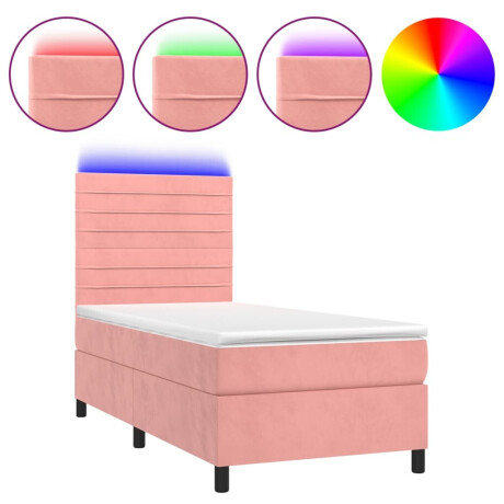vidaXL Boxspring met matras en LED fluweel roze 90x200 cm afbeelding2 - 1