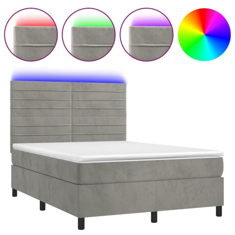 vidaXL Boxspring met matras en LED fluweel lichtgrijs 140x190 cm afbeelding2 - 1