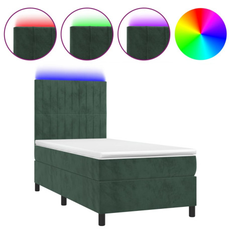 vidaXL Boxspring met matras en LED fluweel donkergroen 100x200 cm afbeelding2 - 1
