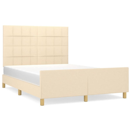 vidaXL Bedframe met hoofdeinde stof crèmekleurig 140x200 cm afbeelding2 - 1