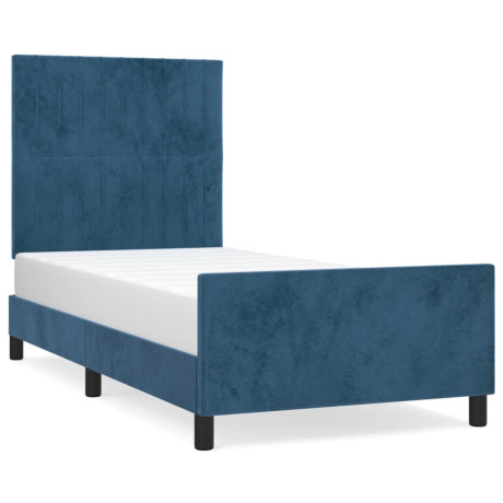 vidaXL Bedframe met hoofdeinde fluweel donkerblauw 90x190 cm afbeelding2 - 1