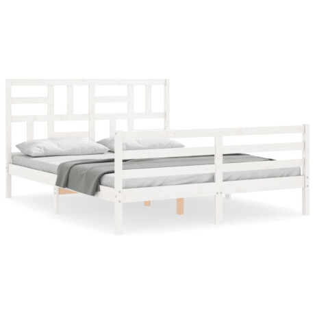vidaXL Bedframe met hoofdbord massief hout wit 160x200 cm afbeelding2 - 1